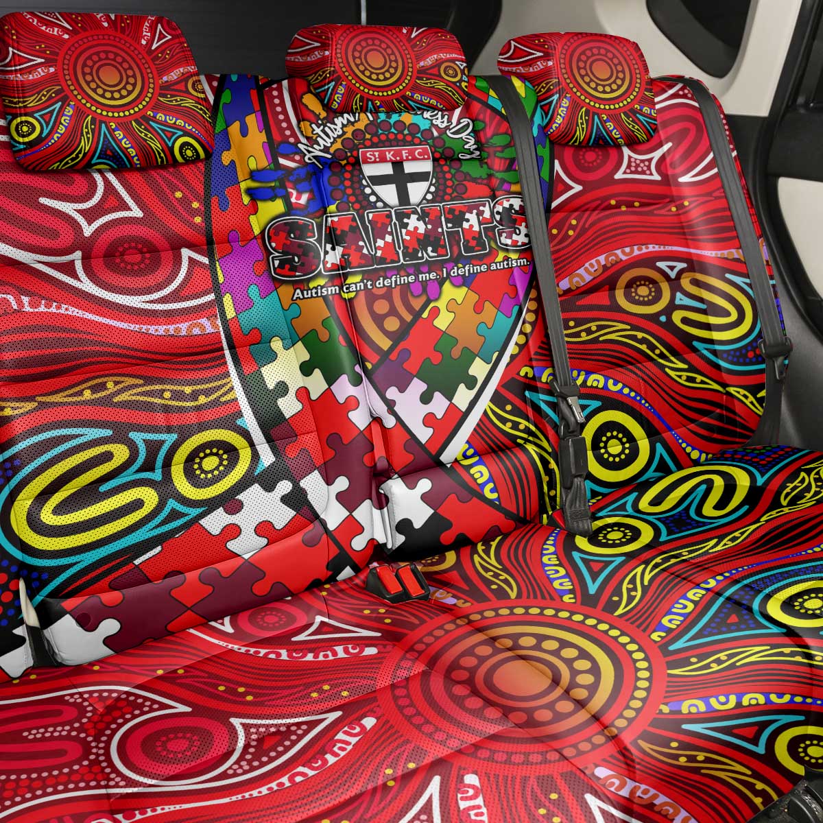 Autism Awareness Australia St Kilda Saints Back Car Seat Cover Aboriginal Indigenous Art