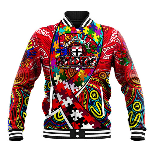 Autism Awareness Australia St Kilda Saints Baseball Jacket Aboriginal Indigenous Art