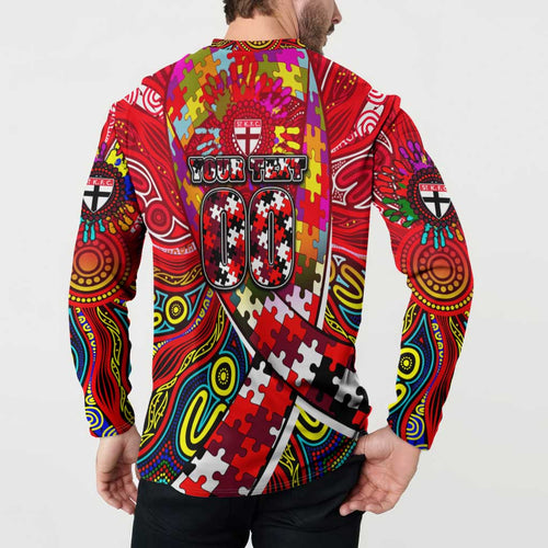 Autism Awareness Australia St Kilda Saints Button Sweatshirt Aboriginal Indigenous Art