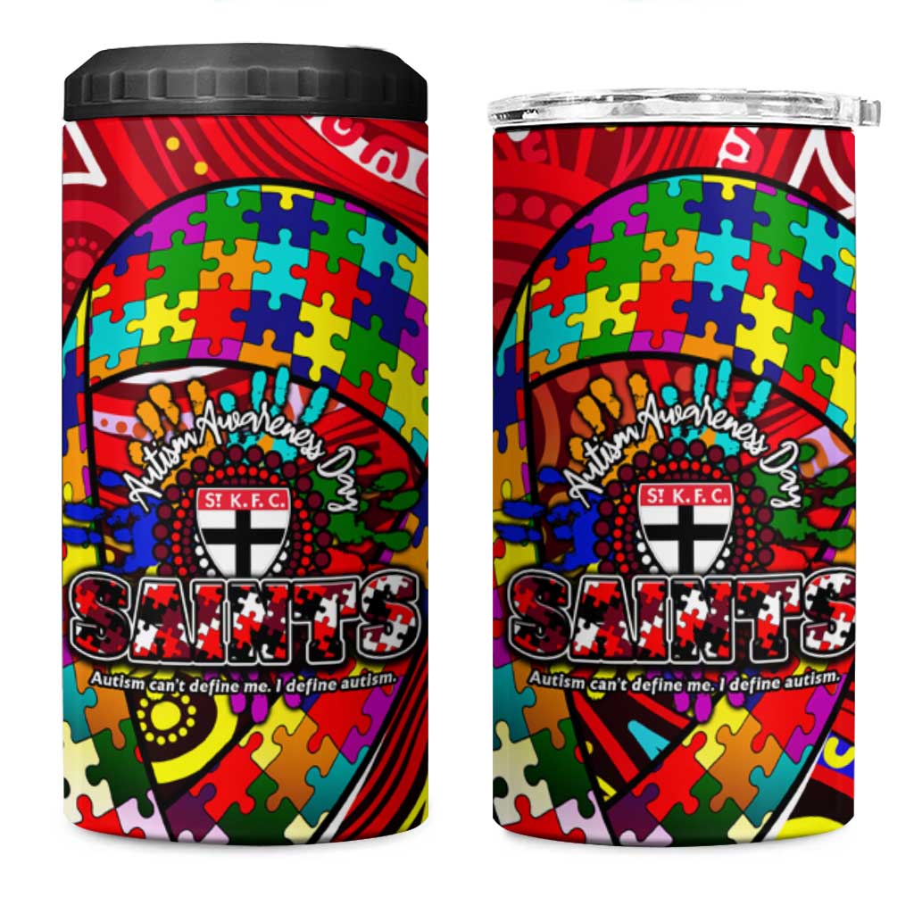 Autism Awareness Australia St Kilda Saints 4 in 1 Can Cooler Tumbler Aboriginal Indigenous Art