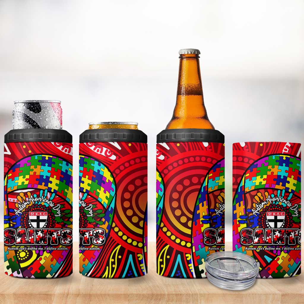 Autism Awareness Australia St Kilda Saints 4 in 1 Can Cooler Tumbler Aboriginal Indigenous Art