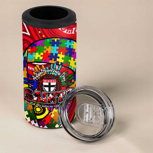 Autism Awareness Australia St Kilda Saints 4 in 1 Can Cooler Tumbler Aboriginal Indigenous Art