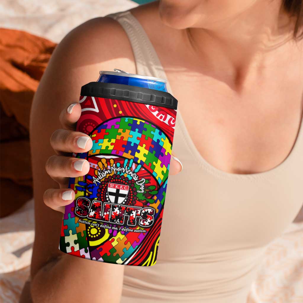 Autism Awareness Australia St Kilda Saints 4 in 1 Can Cooler Tumbler Aboriginal Indigenous Art