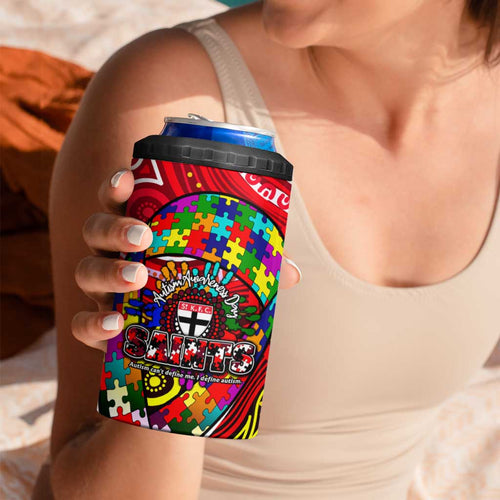 Autism Awareness Australia St Kilda Saints 4 in 1 Can Cooler Tumbler Aboriginal Indigenous Art