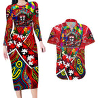 Autism Awareness Australia St Kilda Saints Couples Matching Long Sleeve Bodycon Dress and Hawaiian Shirt Aboriginal Indigenous Art