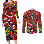 Autism Awareness Australia St Kilda Saints Couples Matching Long Sleeve Bodycon Dress and Long Sleeve Button Shirt Aboriginal Indigenous Art