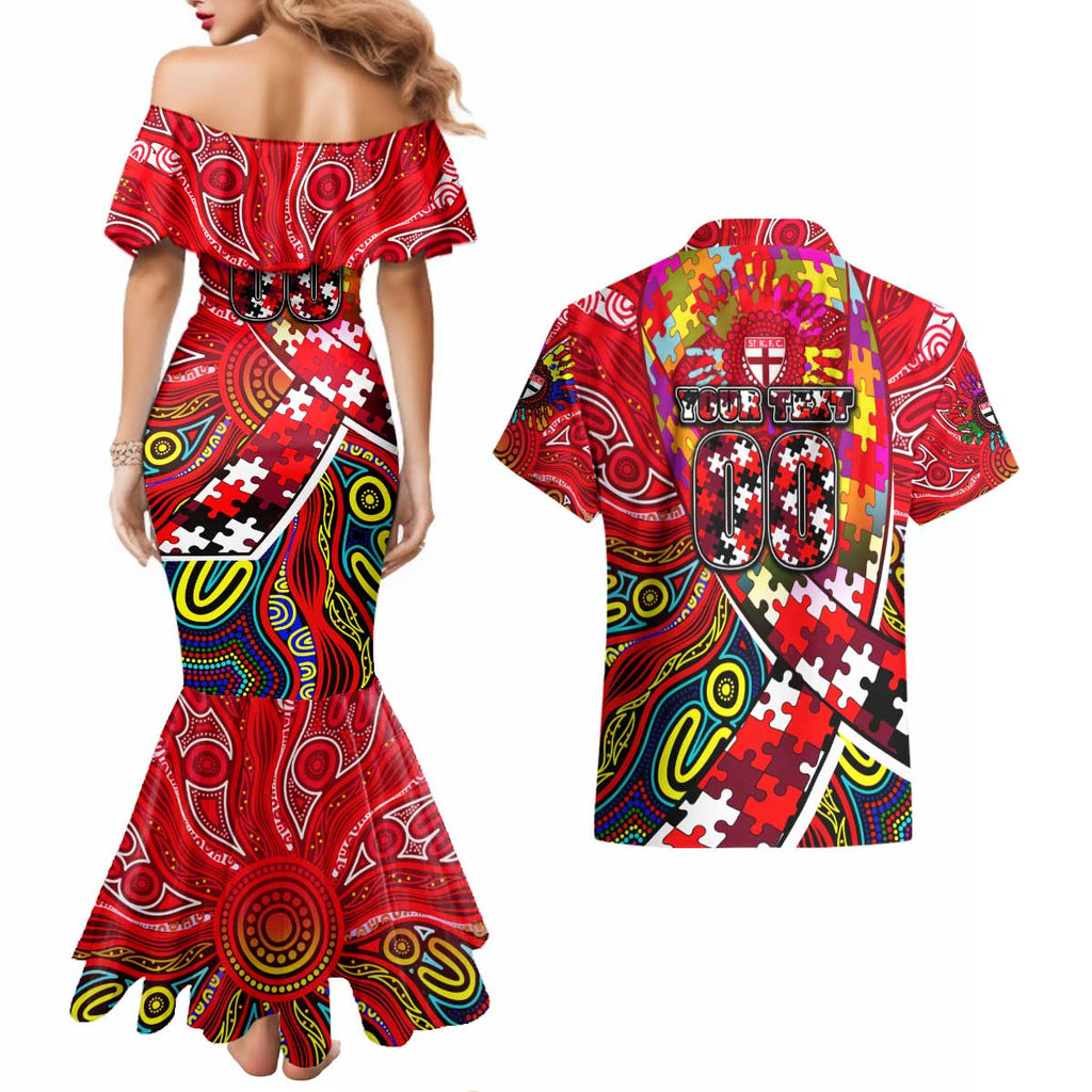 Autism Awareness Australia St Kilda Saints Couples Matching Mermaid Dress and Hawaiian Shirt Aboriginal Indigenous Art