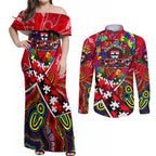 Autism Awareness Australia St Kilda Saints Couples Matching Off Shoulder Maxi Dress and Long Sleeve Button Shirt Aboriginal Indigenous Art