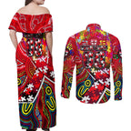 Autism Awareness Australia St Kilda Saints Couples Matching Off Shoulder Maxi Dress and Long Sleeve Button Shirt Aboriginal Indigenous Art