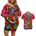 Autism Awareness Australia St Kilda Saints Couples Matching Off Shoulder Short Dress and Hawaiian Shirt Aboriginal Indigenous Art