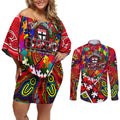 Autism Awareness Australia St Kilda Saints Couples Matching Off Shoulder Short Dress and Long Sleeve Button Shirt Aboriginal Indigenous Art