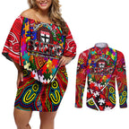 Autism Awareness Australia St Kilda Saints Couples Matching Off Shoulder Short Dress and Long Sleeve Button Shirt Aboriginal Indigenous Art