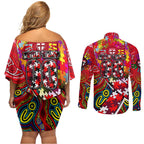 Autism Awareness Australia St Kilda Saints Couples Matching Off Shoulder Short Dress and Long Sleeve Button Shirt Aboriginal Indigenous Art