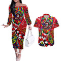 Autism Awareness Australia St Kilda Saints Couples Matching Off The Shoulder Long Sleeve Dress and Hawaiian Shirt Aboriginal Indigenous Art
