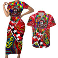 Autism Awareness Australia St Kilda Saints Couples Matching Short Sleeve Bodycon Dress and Hawaiian Shirt Aboriginal Indigenous Art