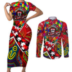 Autism Awareness Australia St Kilda Saints Couples Matching Short Sleeve Bodycon Dress and Long Sleeve Button Shirt Aboriginal Indigenous Art