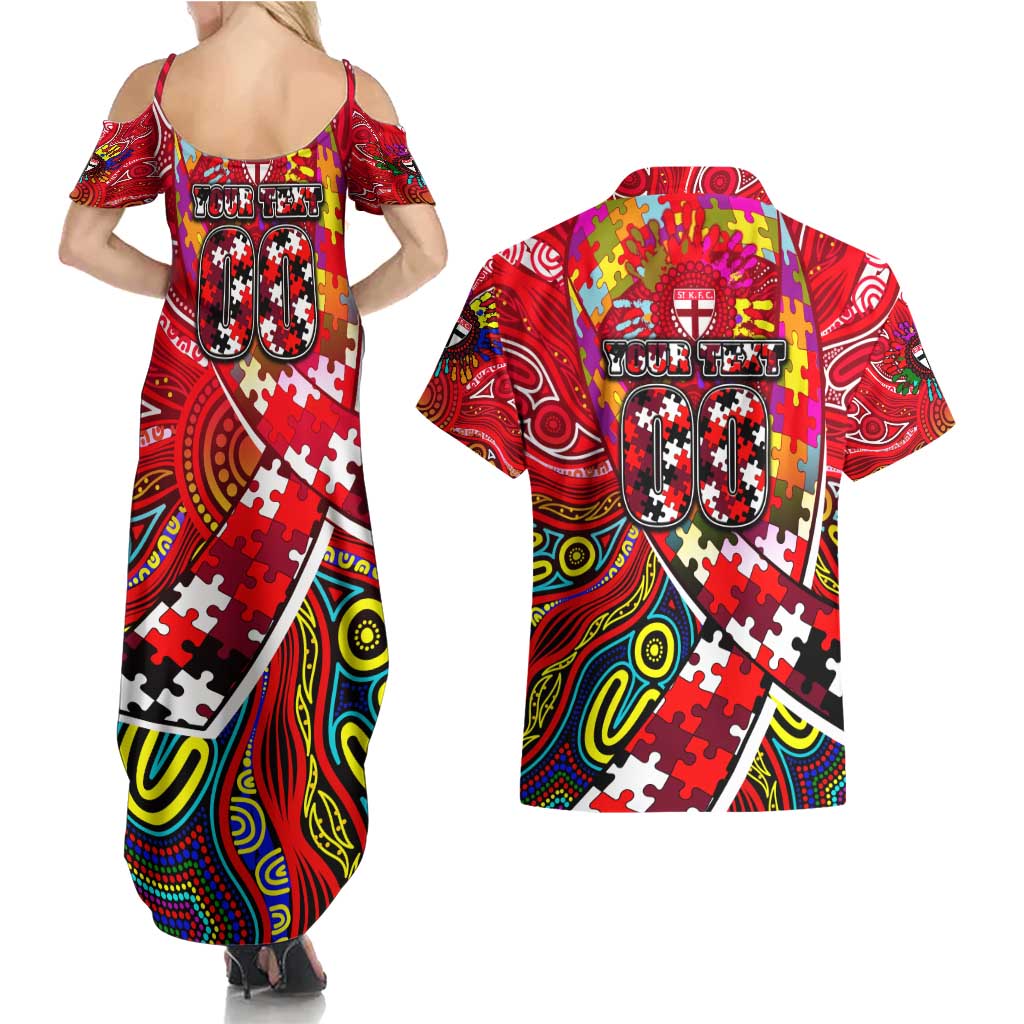 Autism Awareness Australia St Kilda Saints Couples Matching Summer Maxi Dress and Hawaiian Shirt Aboriginal Indigenous Art