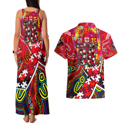 Autism Awareness Australia St Kilda Saints Couples Matching Tank Maxi Dress and Hawaiian Shirt Aboriginal Indigenous Art