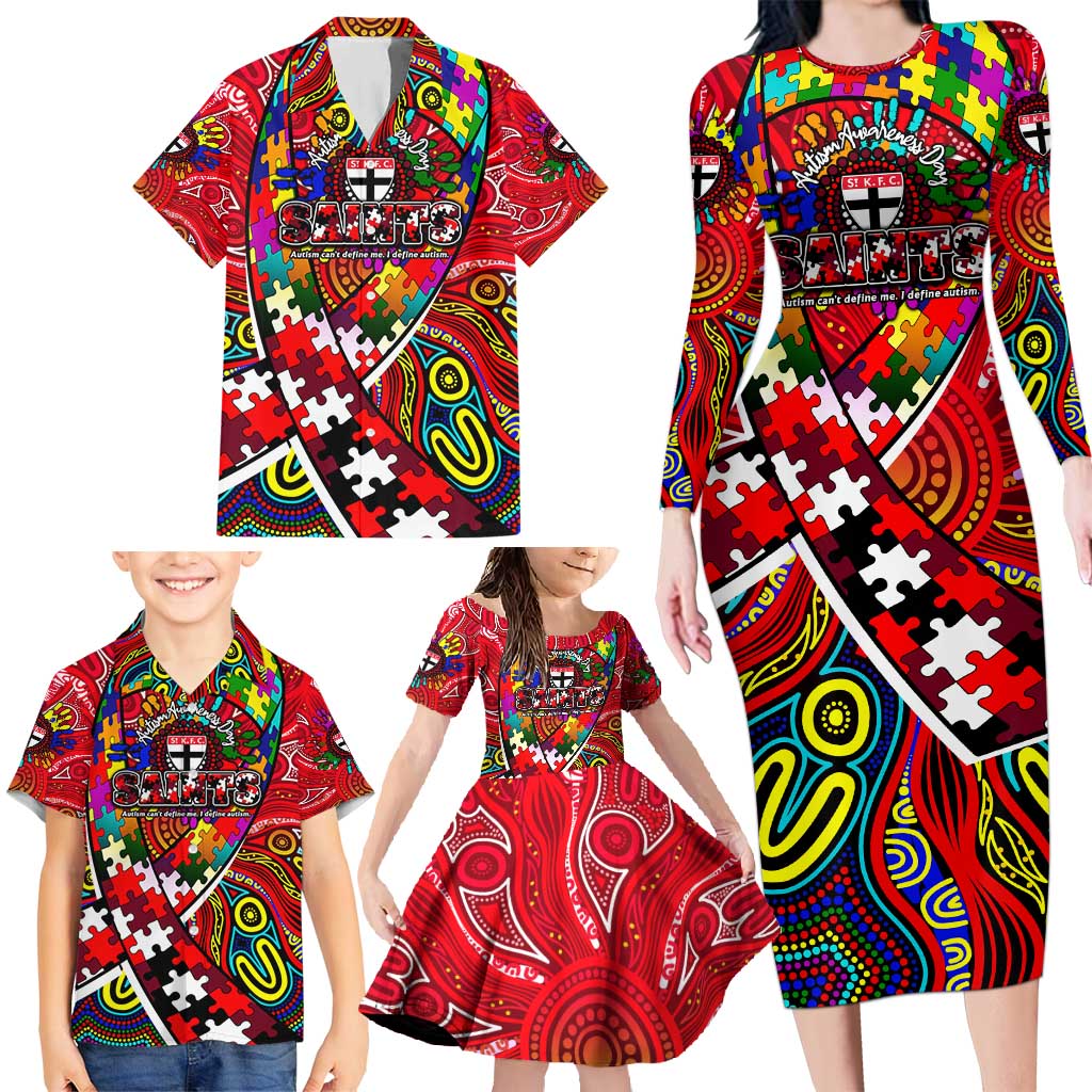 Autism Awareness Australia St Kilda Saints Family Matching Long Sleeve Bodycon Dress and Hawaiian Shirt Aboriginal Indigenous Art