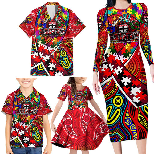 Autism Awareness Australia St Kilda Saints Family Matching Long Sleeve Bodycon Dress and Hawaiian Shirt Aboriginal Indigenous Art