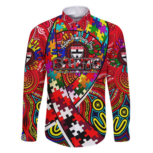 Autism Awareness Australia St Kilda Saints Family Matching Long Sleeve Bodycon Dress and Hawaiian Shirt Aboriginal Indigenous Art