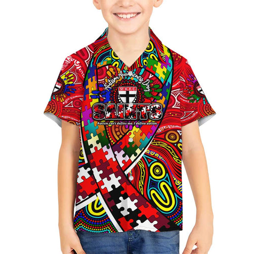 Autism Awareness Australia St Kilda Saints Family Matching Long Sleeve Bodycon Dress and Hawaiian Shirt Aboriginal Indigenous Art