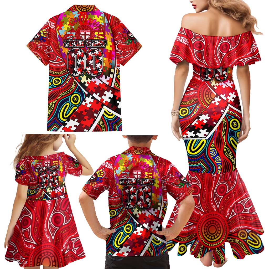 Autism Awareness Australia St Kilda Saints Family Matching Mermaid Dress and Hawaiian Shirt Aboriginal Indigenous Art