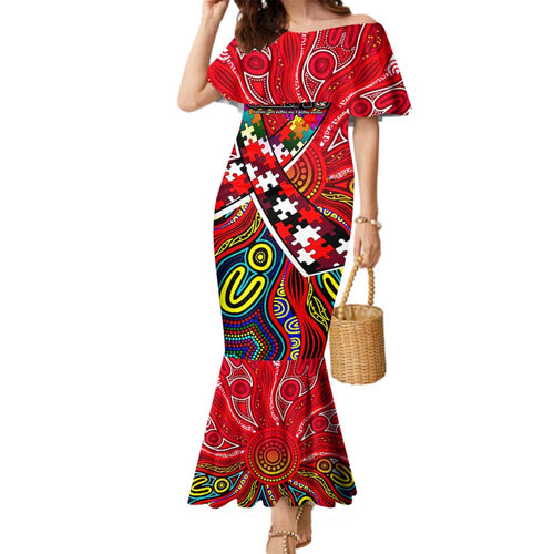 Autism Awareness Australia St Kilda Saints Family Matching Mermaid Dress and Hawaiian Shirt Aboriginal Indigenous Art