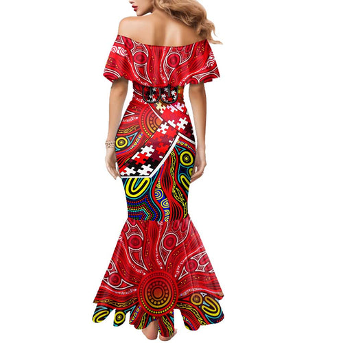 Autism Awareness Australia St Kilda Saints Family Matching Mermaid Dress and Hawaiian Shirt Aboriginal Indigenous Art