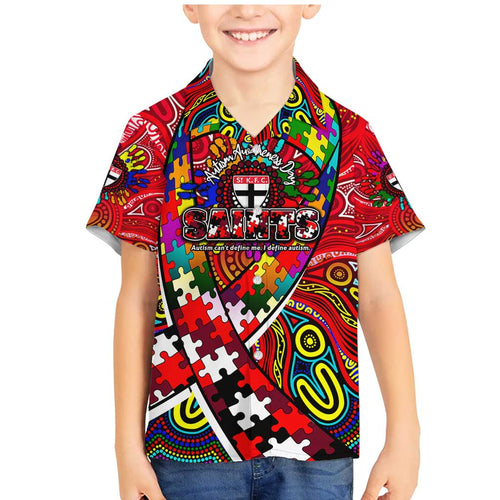 Autism Awareness Australia St Kilda Saints Family Matching Mermaid Dress and Hawaiian Shirt Aboriginal Indigenous Art