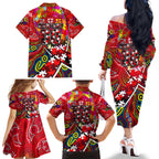 Autism Awareness Australia St Kilda Saints Family Matching Off The Shoulder Long Sleeve Dress and Hawaiian Shirt Aboriginal Indigenous Art