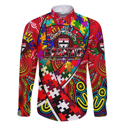 Autism Awareness Australia St Kilda Saints Family Matching Off The Shoulder Long Sleeve Dress and Hawaiian Shirt Aboriginal Indigenous Art