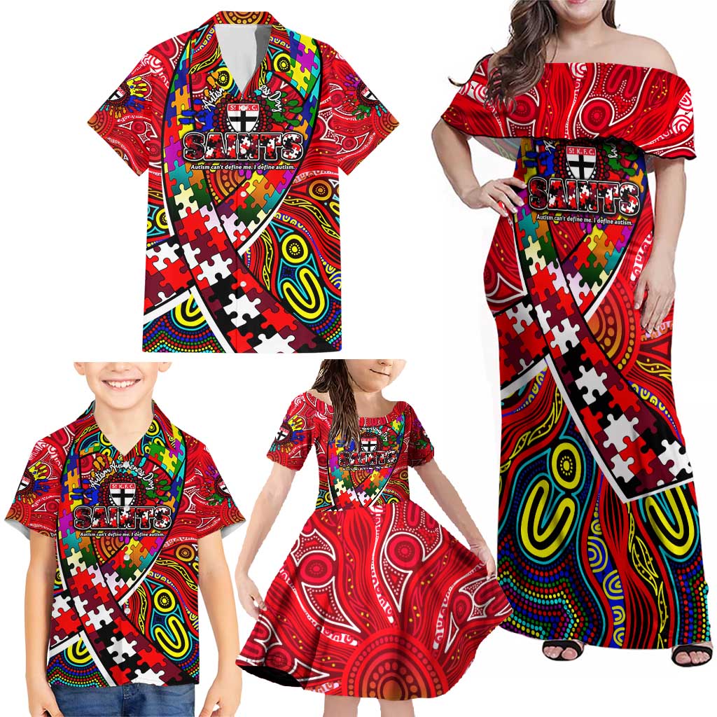 Autism Awareness Australia St Kilda Saints Family Matching Off Shoulder Maxi Dress and Hawaiian Shirt Aboriginal Indigenous Art