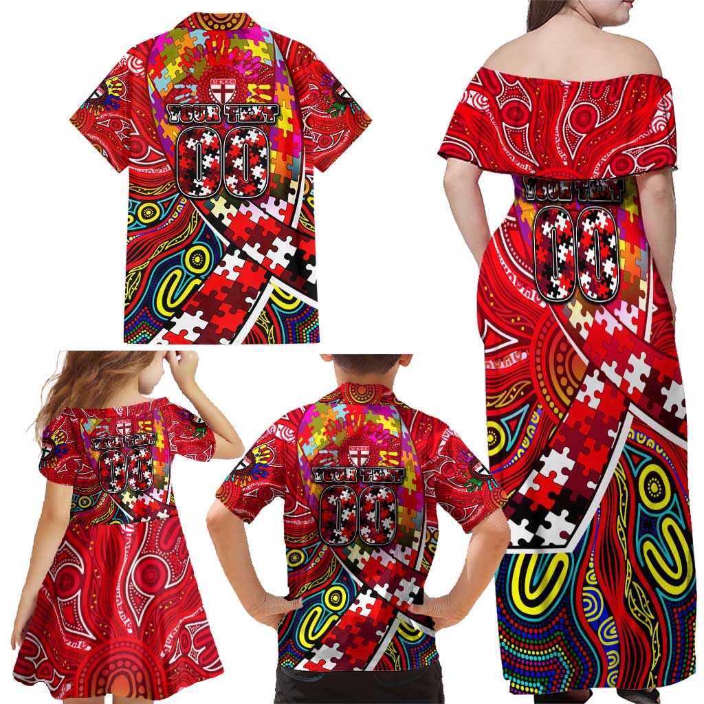 Autism Awareness Australia St Kilda Saints Family Matching Off Shoulder Maxi Dress and Hawaiian Shirt Aboriginal Indigenous Art