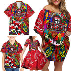 Autism Awareness Australia St Kilda Saints Family Matching Off Shoulder Short Dress and Hawaiian Shirt Aboriginal Indigenous Art