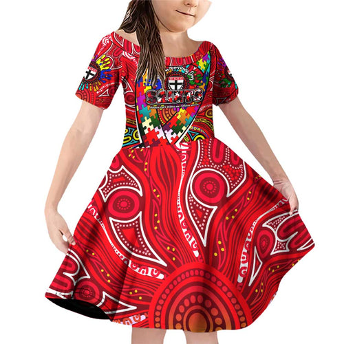 Autism Awareness Australia St Kilda Saints Family Matching Off Shoulder Short Dress and Hawaiian Shirt Aboriginal Indigenous Art