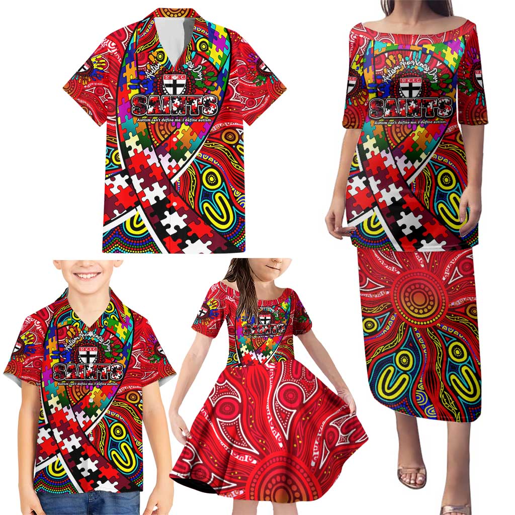 Autism Awareness Australia St Kilda Saints Family Matching Puletasi and Hawaiian Shirt Aboriginal Indigenous Art