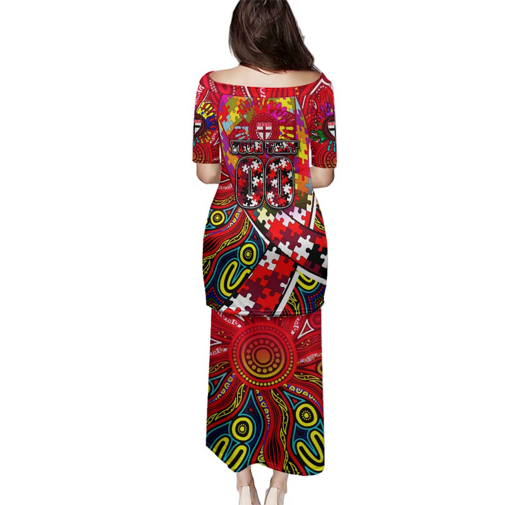 Autism Awareness Australia St Kilda Saints Family Matching Puletasi and Hawaiian Shirt Aboriginal Indigenous Art