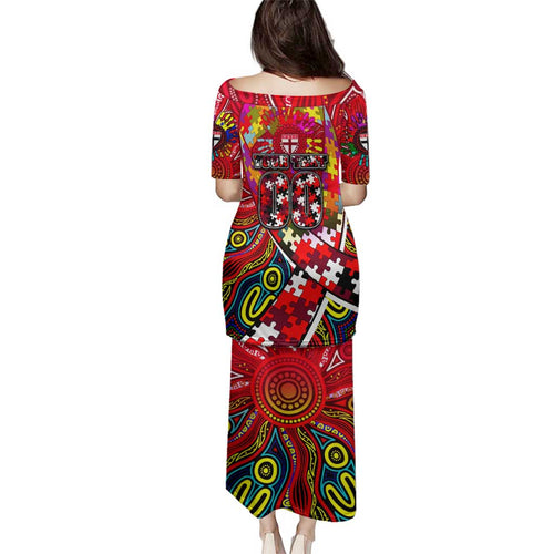 Autism Awareness Australia St Kilda Saints Family Matching Puletasi and Hawaiian Shirt Aboriginal Indigenous Art