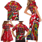 Autism Awareness Australia St Kilda Saints Family Matching Short Sleeve Bodycon Dress and Hawaiian Shirt Aboriginal Indigenous Art