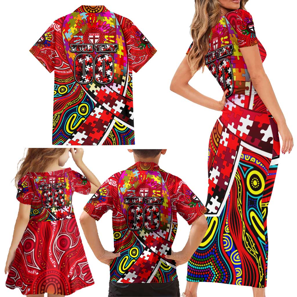 Autism Awareness Australia St Kilda Saints Family Matching Short Sleeve Bodycon Dress and Hawaiian Shirt Aboriginal Indigenous Art