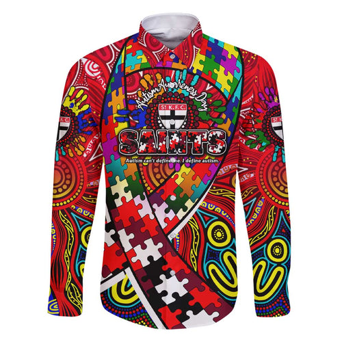 Autism Awareness Australia St Kilda Saints Family Matching Short Sleeve Bodycon Dress and Hawaiian Shirt Aboriginal Indigenous Art