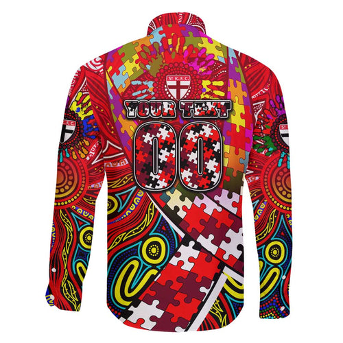 Autism Awareness Australia St Kilda Saints Family Matching Short Sleeve Bodycon Dress and Hawaiian Shirt Aboriginal Indigenous Art