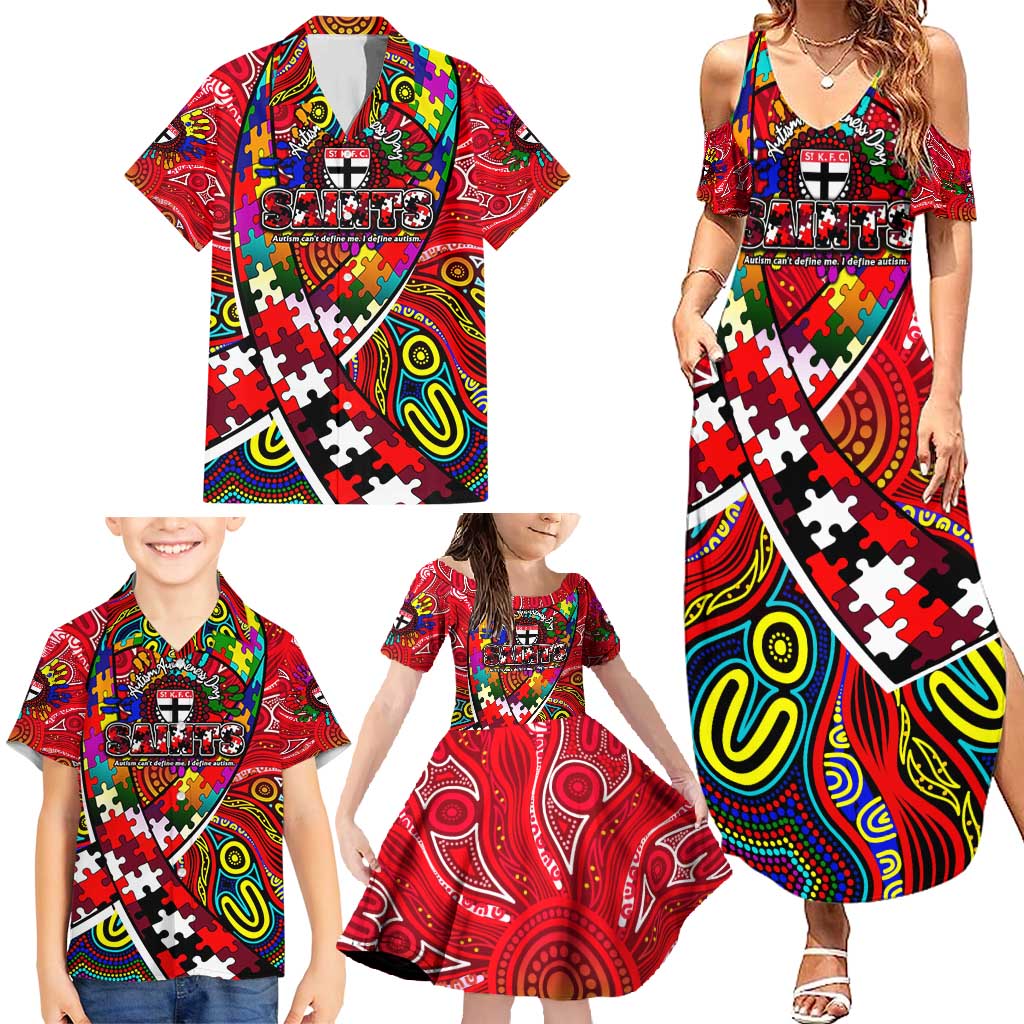 Autism Awareness Australia St Kilda Saints Family Matching Summer Maxi Dress and Hawaiian Shirt Aboriginal Indigenous Art