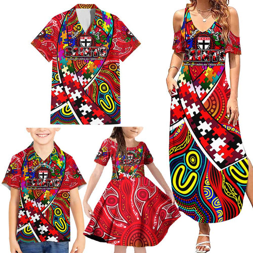 Autism Awareness Australia St Kilda Saints Family Matching Summer Maxi Dress and Hawaiian Shirt Aboriginal Indigenous Art