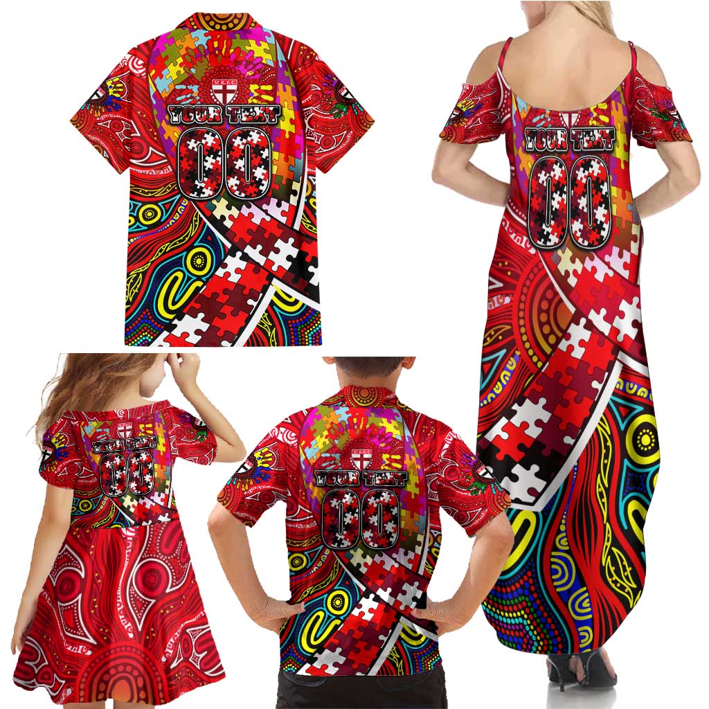Autism Awareness Australia St Kilda Saints Family Matching Summer Maxi Dress and Hawaiian Shirt Aboriginal Indigenous Art