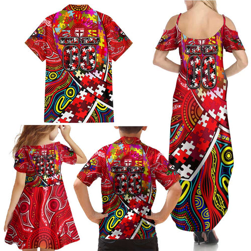 Autism Awareness Australia St Kilda Saints Family Matching Summer Maxi Dress and Hawaiian Shirt Aboriginal Indigenous Art
