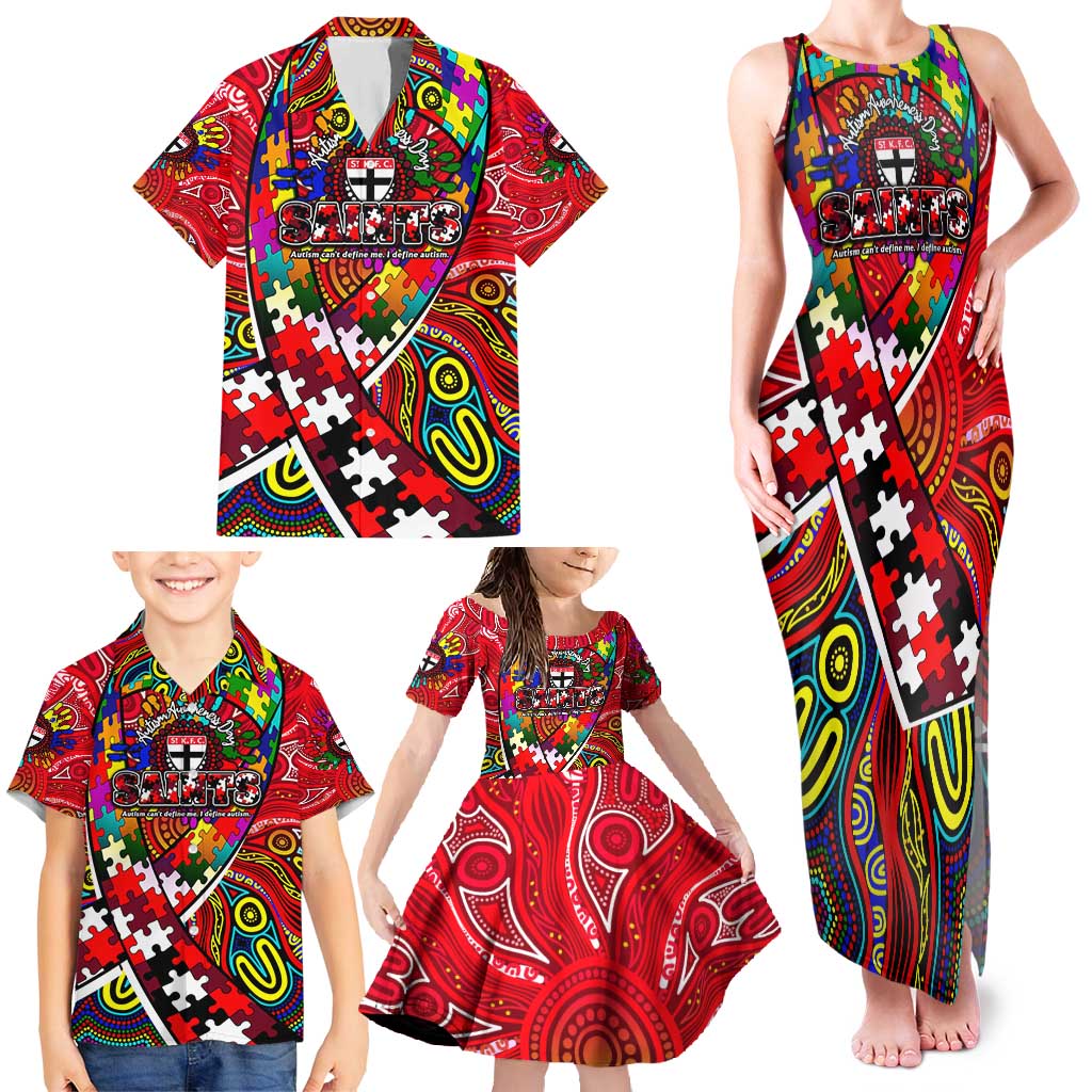Autism Awareness Australia St Kilda Saints Family Matching Tank Maxi Dress and Hawaiian Shirt Aboriginal Indigenous Art