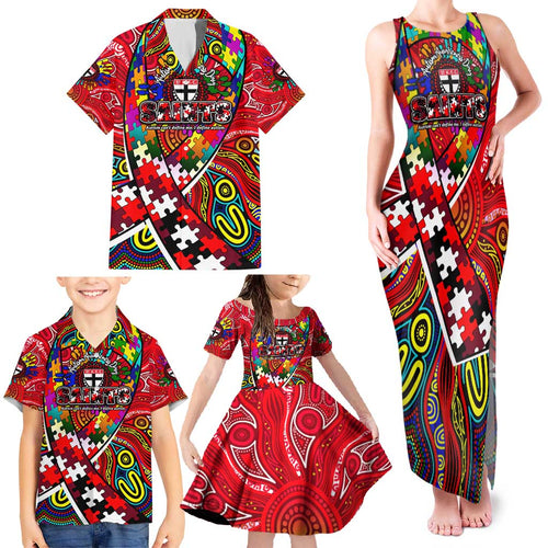 Autism Awareness Australia St Kilda Saints Family Matching Tank Maxi Dress and Hawaiian Shirt Aboriginal Indigenous Art