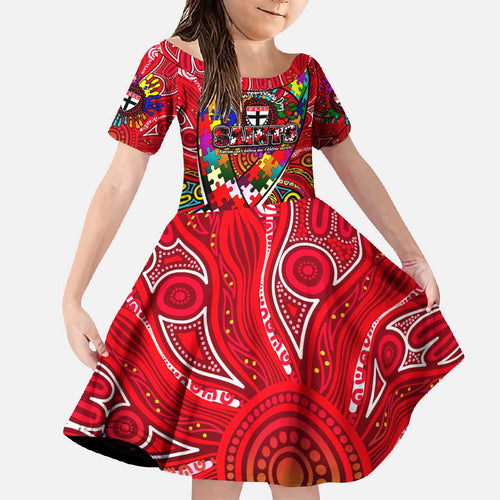 Autism Awareness Australia St Kilda Saints Family Matching Tank Maxi Dress and Hawaiian Shirt Aboriginal Indigenous Art
